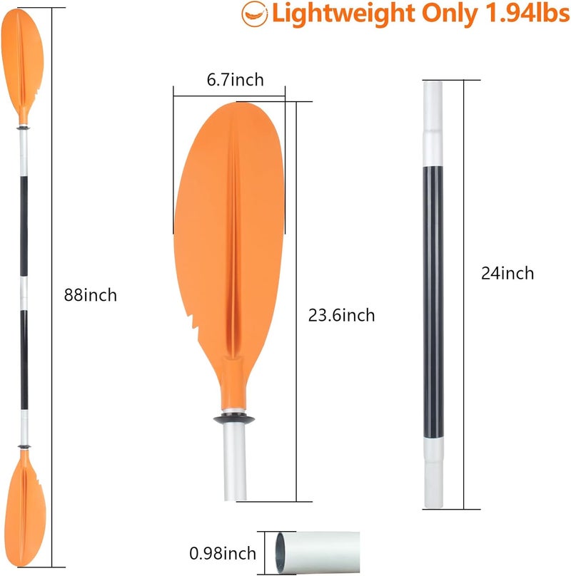 DEDU Kayak Paddle, Boat Paddle 88in 4 Piece Fishing Kayak Paddle, Kayak Oars Paddles Adjustable Lightweight Detachable Aluminum Alloy Shaft with Paddle Leash for Adult - Image 2